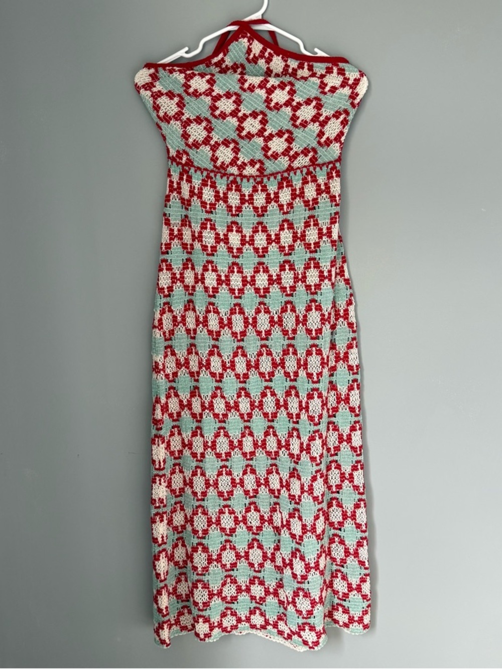 Zara Crochet Knit Halter Maxi Dress Blue and Red - Picture 3 of 10